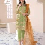 Glamours Libaas Collection - Fully Embroidered Shirt with Embroidered Dupatta and Malai Crepe Trouser 3PC Set
