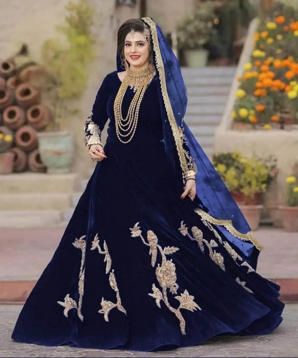 Winter Velvet Maxi Dress 3Pc Set - Border & Sleeve Embroidery with Lace Dupatta | Elegant Women's Outfit