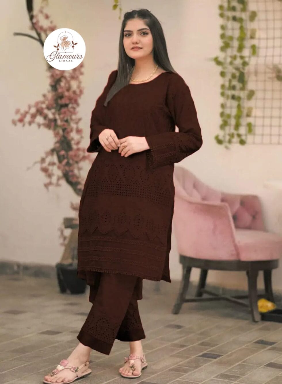 Chikankari Soft Cotton 2Pc Suit for Women - Embroidered Shirt & Trouser | Glamours Libaas Collection
