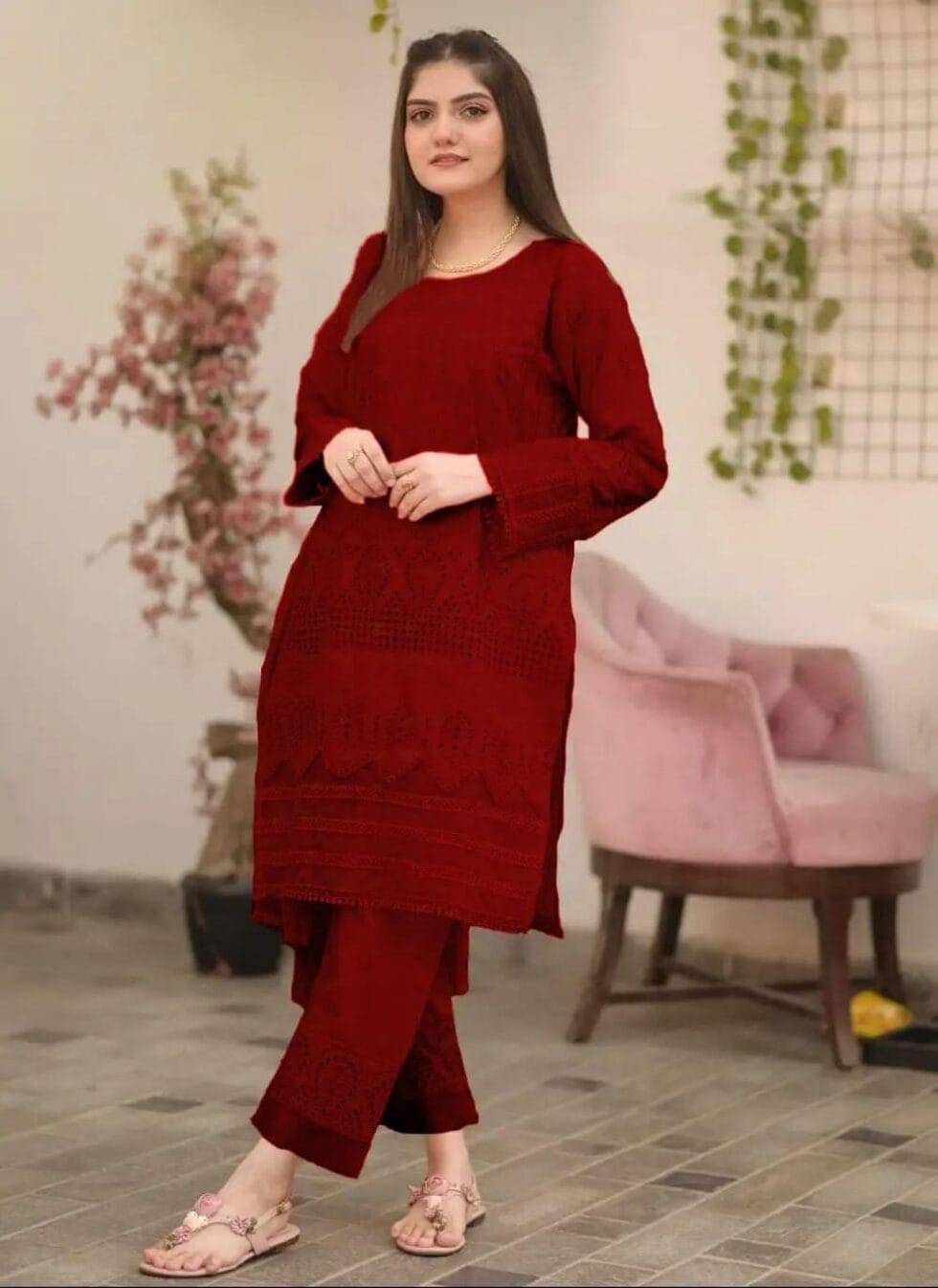 Chikankari Soft Cotton 2Pc Suit for Women - Embroidered Shirt & Trouser | Glamours Libaas Collection