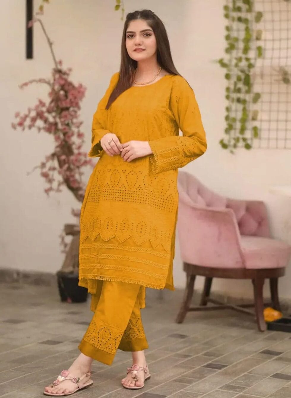 Chikankari Soft Cotton 2Pc Suit for Women - Embroidered Shirt & Trouser | Glamours Libaas Collection