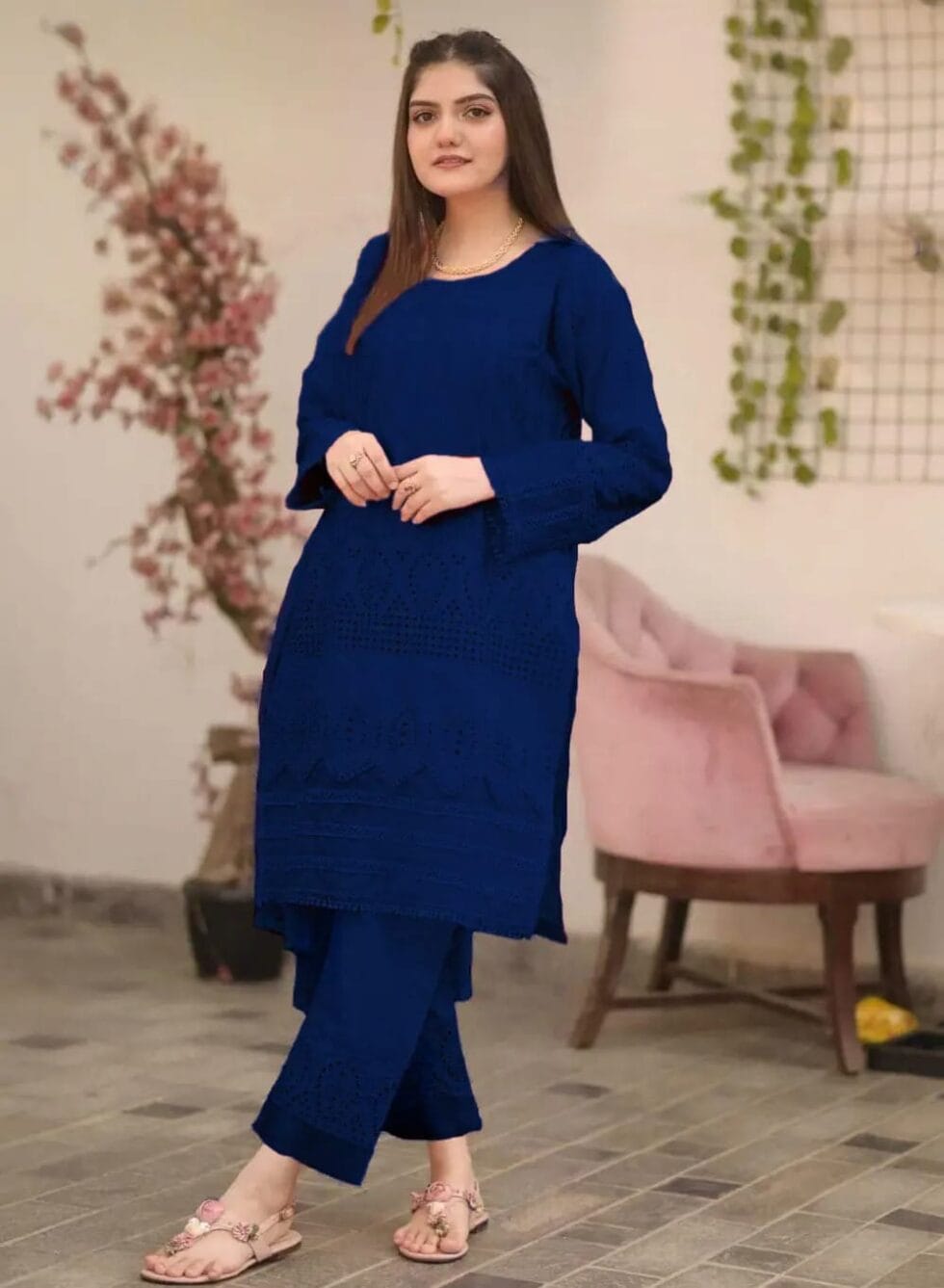 Chikankari Soft Cotton 2Pc Suit for Women - Embroidered Shirt & Trouser | Glamours Libaas Collection