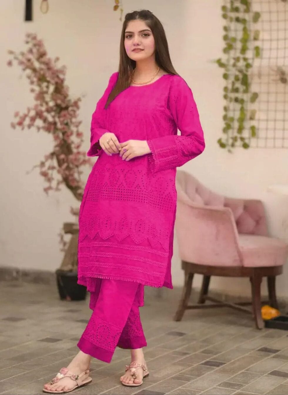 Chikankari Soft Cotton 2Pc Suit for Women - Embroidered Shirt & Trouser | Glamours Libaas Collection
