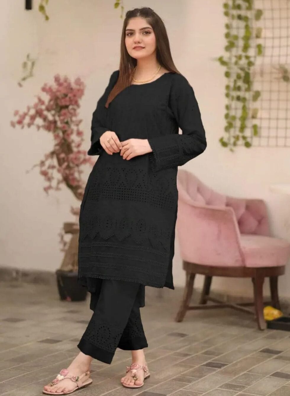 Chikankari Soft Cotton 2Pc Suit for Women - Embroidered Shirt & Trouser | Glamours Libaas Collection